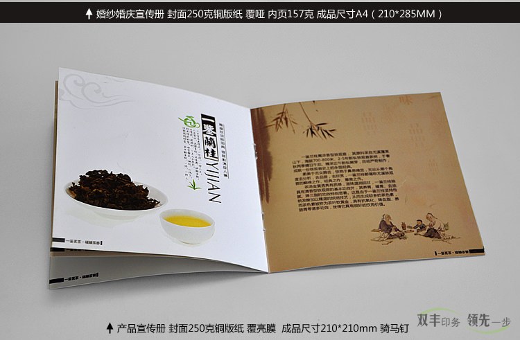 產(chǎn)品宣傳冊 封面250克銅版紙覆亮膜，成品尺寸橫版A4(210*285MM)